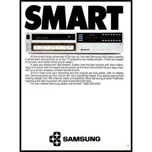 1985 Samsung VHS VCR Vintage Print Ad 80s High Tech Video Cassette Recorder Art